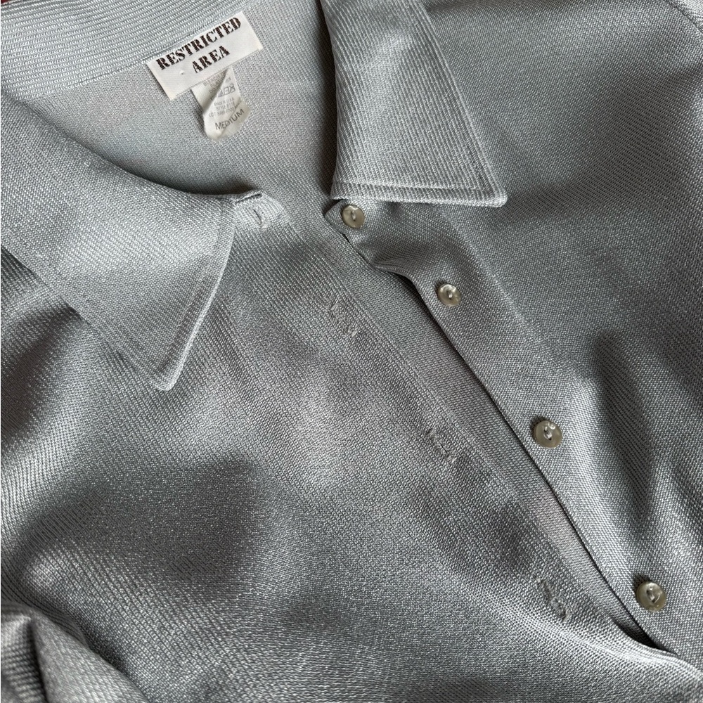 Rare Vintage Silver Button Down Collar Midi Dress